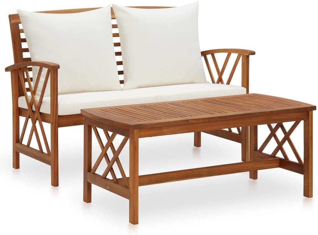 vidaXL Solid Acacia Wood 2-Piece Patio Lounge Set with Comfortable Cushions and Vintage Aesthetic for Garden and Outdoor Spaces