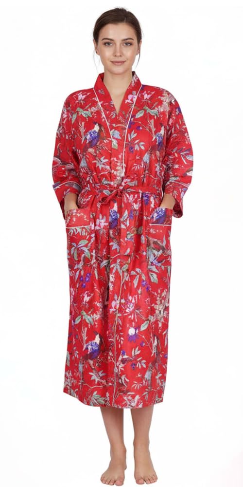 Namaste Trends Block Printed Kimono Dressing Gown Robe