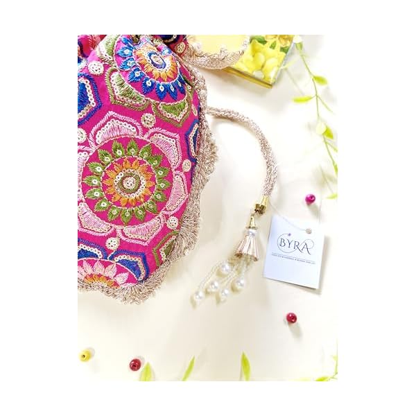 BYRA Organza Silk Heavy Embroidered Bridal Potli Bag for Women Festive Potli - Image 5