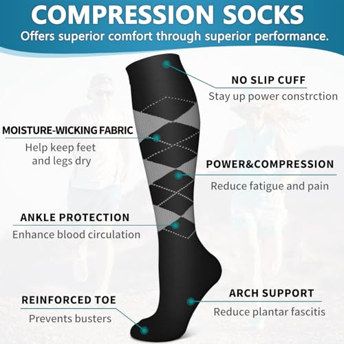 Image of Bluemaple 6 Pack Copper Compression Socks for Women and Men Circulation-Best Support for Medical, Running,Nursing,Athletic