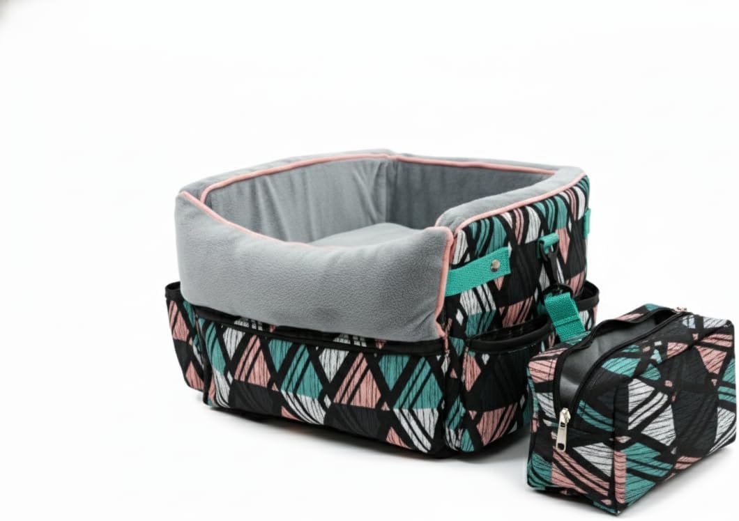 Dog Car Booster Seat for Small Dogs – Secure Pet Travel Carrier with Safety Belt & Storage Pockets –Portable Center Console Dog Car Seat