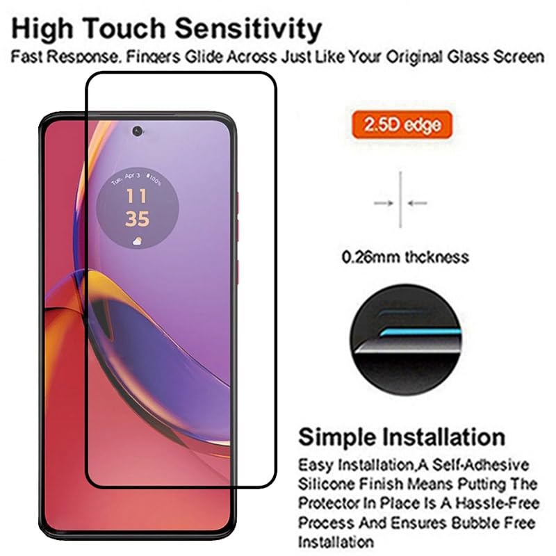 Image of Casodon Designed for Motorola Moto G84 5G Tempered Glass Screen Protector Guard (Black) Full Screen Coverage with Easy Installation Kit