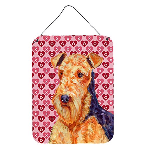 Caroline's Treasures LH9156DS1216 Airedale Hearts Love and Valentine's Day Portrait Wall or Door Hanging Prints Aluminum Metal Sign Kitchen Wall Bar Bathroom Plaque Home Decor Front Door Plaque, 12x16