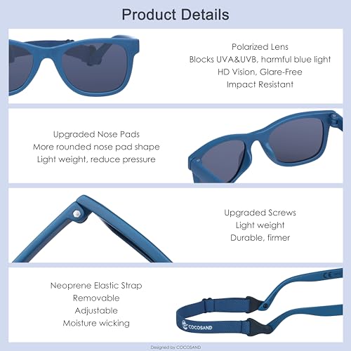 Image of COCOSAND Flexible Polarized Baby Sunglasses with Strap | UV Protection, Bendable, For Toddler Infant Newborn Girl Boy, Age 0-24 Months