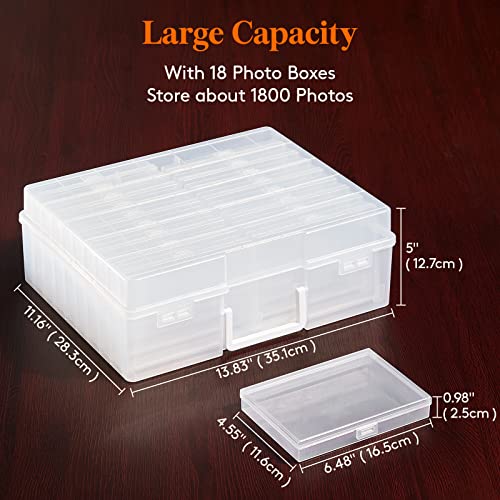 Lifewit Photo Storage Box 4" x 6" Photo Case, 18 Inner Photo Keeper, Clear Photo Boxes Storage, Plastic Photo Organiser for Seed, Cards, Picture, Craft with 1 Sheet Label Sticker - Image 4