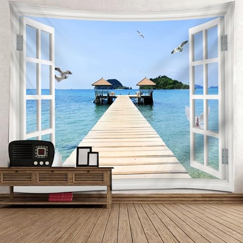 Tapiz de pared con vista de ventana que amplía y decora tu dormitorio pequeño de 150x130 cm