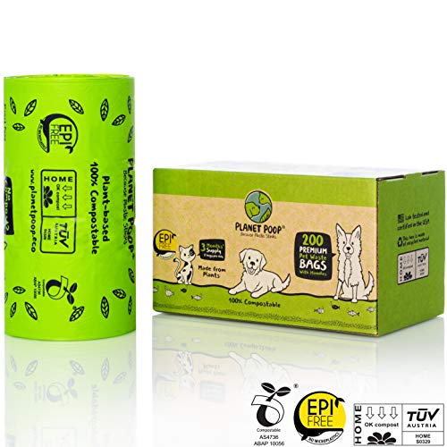 Image of PLANET POOP Home Compostable Dog Poop Bags with Handles, Large Single Roll 200 Grab & Go, Un-Scented Pet Waste Bag, Leakproof for Cat Doggy & Pets, Plant-Based Dog Supplies