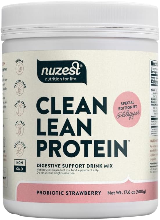 NuzestBethany's Pantry Digestive Support Protein - Probiotics for Digestive Health – Strawberry - Clean Lean Protein - Premium Vegan Pea Protein Powder – Plant Based - 20 Servings, 1.1 lb