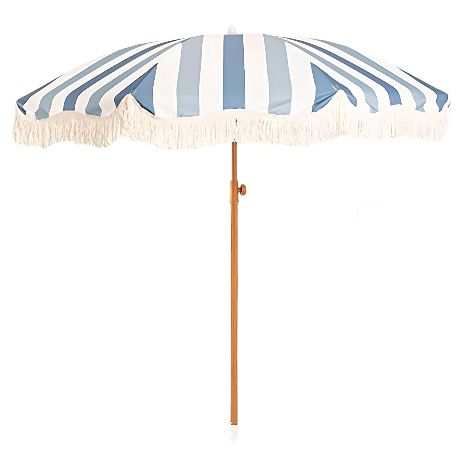GUOGLZ Garden Parasol, Yellow And White Striped Beach Parasols With Fringe Sun Umbrella With Tilt Outdoor Umbrellas For Lawn Deck(Blue)