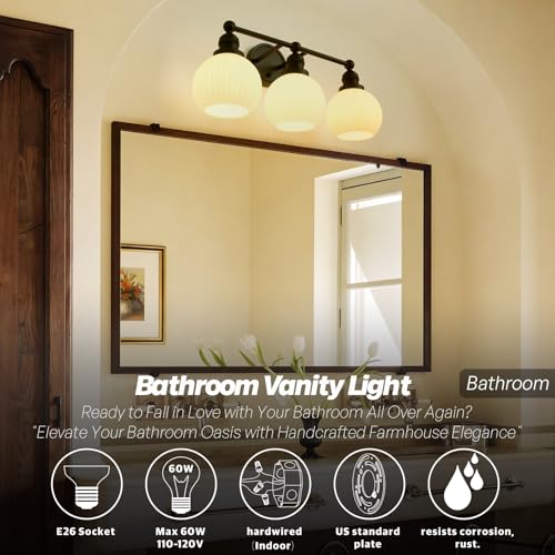 Image of 3-Lights Bathroom Light Fixtures, Vintage Milk White Glass