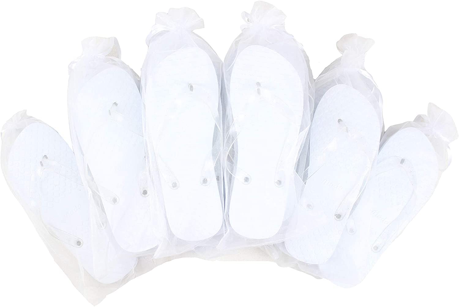 Wedding/Party Glitter Flip Flops 10 Pack in Organza Bags. Choice of Colour and Size ((5-6UK x 5) (7-8UK x 5), White)