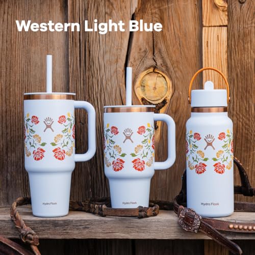 Image of Hydro Flask 40 Oz Travel Tumbler with Handle, Lid and Straw - Insulated Stainless Steel in Western Light Blue