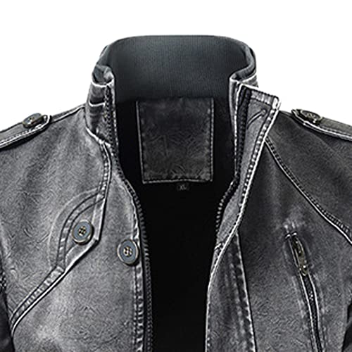 Stoota Mens Faux Leather Jacket, Vintage Retro Motorcycle Jacket Stand-Collar Coats Regular Fit Full Zip Trench Overcoat #TOP4