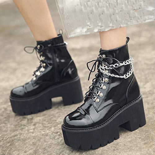 Image of Parisuit Womens Goth Patent Ankle Boots Platform Chunky Combat Boots