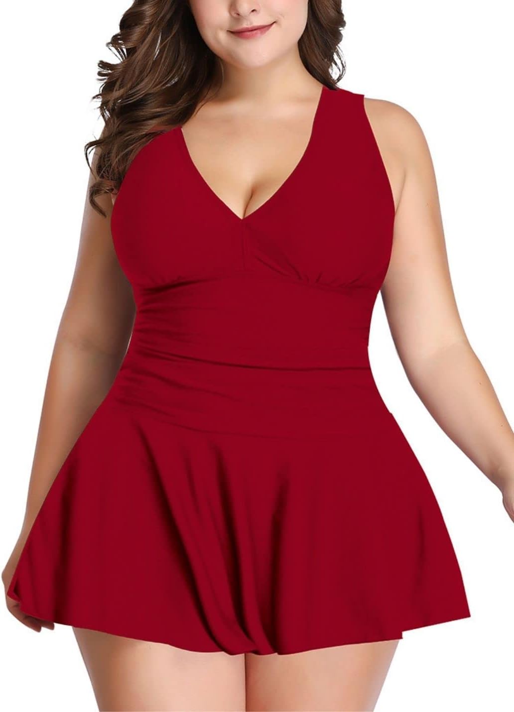 Jinyuxuan Women's Two Piece Swimsuit Plus Size Tankini V Neck Tummy Control Swimwear with Shorts