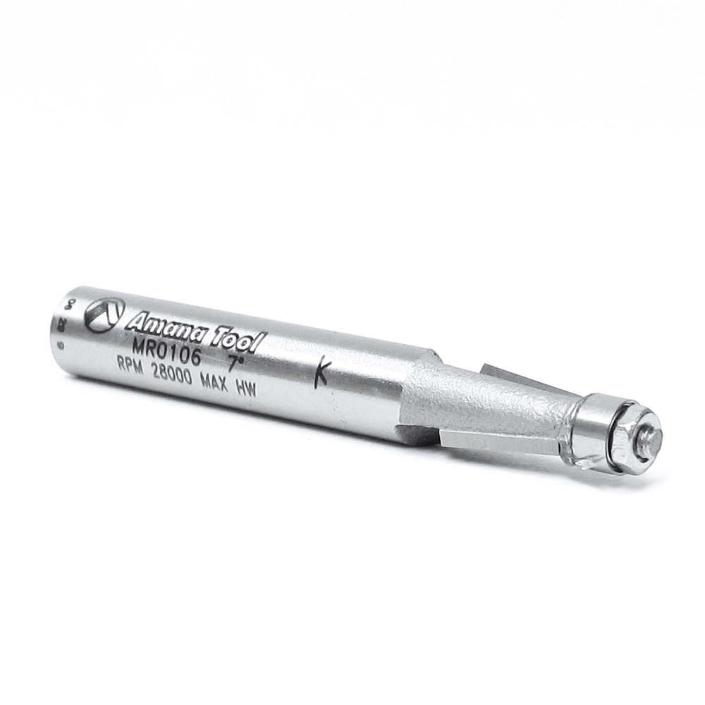 Amana Outil Mr0106 à chanfreiner à roulement à billes avec mini Guide 1/10,2 cm de diamètre, 7-degree Angle, hauteur de coupe 3/20,3 cm, 1/10,2 cm Tige carbure routeur Bit