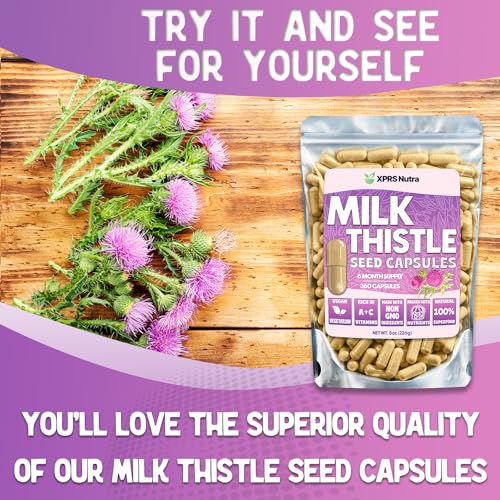 Image of XPRS Nutra Milk Thistle Seed Capsules - 360 Count (6 Month Supply) Premium Milk Thistle Supplement Rich in Silymarin to Support the Liver and Digestion - Pure, Non-GMO Cardo Mariano Pills