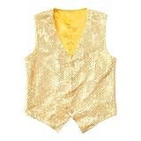 Wildarms Chaleco de Lentejuelas para Hombre | Chaleco Brillante de Escote en V | Disfraz Perfecto para Fiesta de Disco, Graduación, Mardi Gras y Carnaval (FR/ES, Letras, L, Regular, Regular, Dorado)