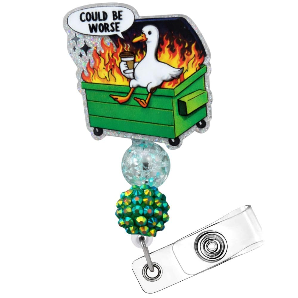 Silly Goose Dumpster Fire Badge Reel Funny Meme Animal Duck Humor Hilarious ID Name Card Holder Medical Assistant Accessories Gifts for Health Care Workers Nurse RN CNA Medical Staff Coworkers