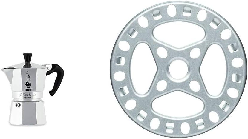 Bialetti Moka Express Espresso Maker, 1 Cup, Silver & KitchenCraft Galvanised Iron Gas Ring Reducer, 12 cm (4.5”)