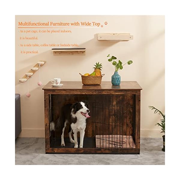 Ylovecl-Wooden-Dog-Crate-Furniture-with-Slide-Tray-Double-Doors-Dog-Crate-End-Table-Furniture-Style-Dog-Kennels-Indoor-Pet-Crate-Table-for-Large-Dog-44-Rustic-Style-Multi-Colored Pet Crate Table for Large Dog