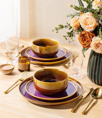 Image of TheTerra Ceramic Dinnerware Set for 4, 12-Piece Plates and Bowls Set