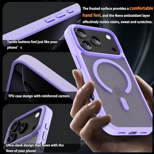 Image of Magnetic for iPhone 17 Pro Max Phone Case, [Compatible with MagSafe], Screen Protector X1, [Military Grade Drop Protection],Matte Finish,Slim,Shockproof,Protective (Light Purple, 17 Pro max)