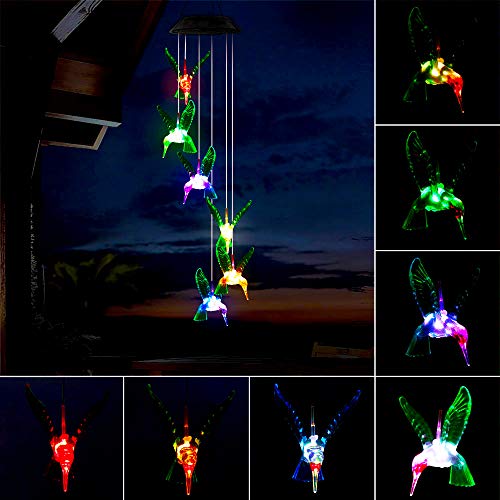 Solar Hummingbird Wind Chime Outdoor Indoor, Color Changing Led Solar Power Wind Chime Light, Colorful Decorative Mobile Hanging Wind Chime For Home, Patio, Garden, Hummingbird Birthday Gift For Women #TOP4