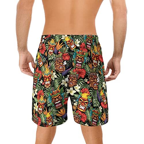 Tropical Summer Men's Quick Dry - Tiki Mask Hawaiian Shorts for Men - Beach Tiki Shorts Swim Trunks Set 7 (TND-LN-7)2