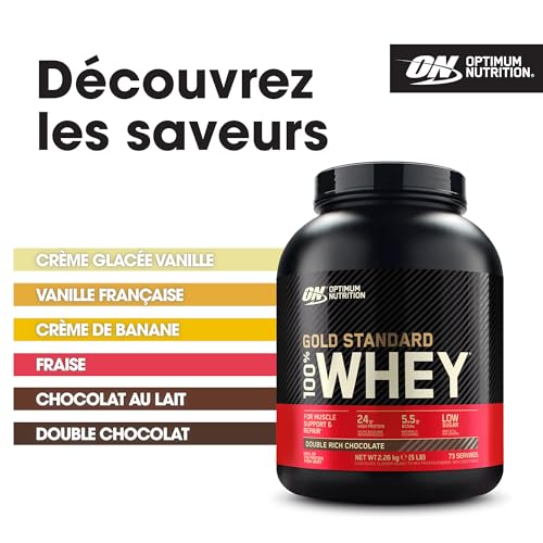 Optimum Nutrition Gold Standard 100% Whey, Poudre de Protéines pour Construction et Récupération Musculaire, avec Glutamine et Acides Aminés BCAA Naturels, Double Chocolat, 73 Portions, 2,26 kg – Image 6