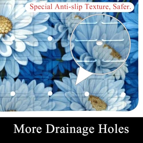 Alfombrilla de baño antideslizante azul y blanca de PVC extra larga con ventosas 3