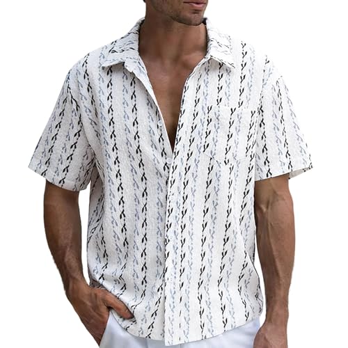 Chemise tricotée rayée pour homme à manches courtes et col à revers