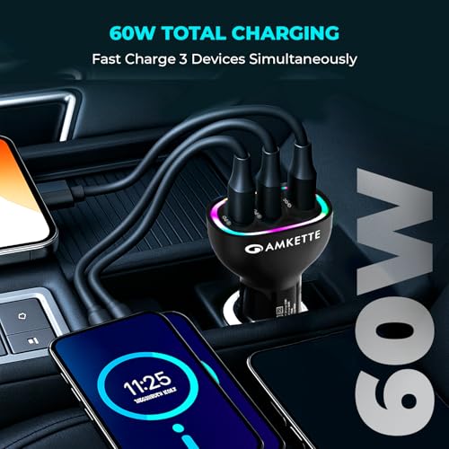 Image of MOZEN by Amkette PowerPro 60W Car Charger, 3 Port (Dual Type C + USB A) Car Charger Socket, Fast Charging, ABS Build, Safety Protections, Multi-Device Compatible - Mobiles, Tablets & More