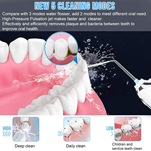 Water Flosser Cordless Oral Irrigator Portable Rechargeable Dental Flossers with 5 Modes & 6 Tips Water Flossing with 300ml Water Tank for Home and Travel, Braces & Bridges Care