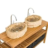 Matériau : bois fossile wohnfreuden Double lavabo en bois fossiles 54 x 39 x 15 cm