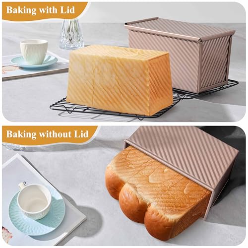 Image of LIANYU 3 Pack Pullman Loaf Pan with Lid, 1 LB Nonstick Bread Loaf Pans Set | Heavy Duty, Rectangle Bakeware with Cover, Homemade Sourdough Bread Sandwich, Rose Gold