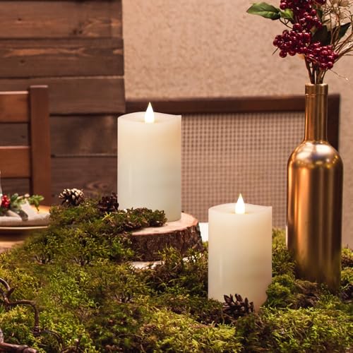 Image of 3PCS, 3 x 5 inches Flameless Candle with Remote Control, 3D Flickering Wick, Real Wax Pillar LED Candles, Battery Candles,with Timer,for Holiday Home Decor,White