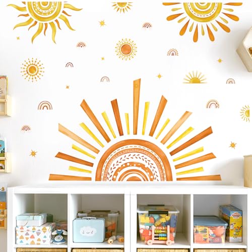 decalmile Boho Sun Wall Decals Half Sun Watercolor Rainbow Wall Stickers Baby Nursery Girls Bedroom Living Room Wall Decor - Image 2