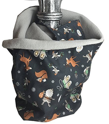 Preisvergleich Produktbild Caleidolex Weihnachtsschal Loop Christmas HoHoHo grau mit hellgrauem Fleece - Weihnachtsmann - Eichhörnchen - Vögel - Hirsch