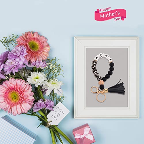 Image of BAOSIWA Silicone Key Ring Bracelet Wristlet Keychain Unique Beaded Bangle Key Chains for Women with Leather Tassel