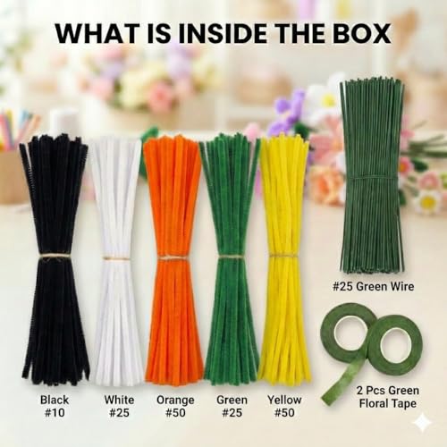 Image of Asian Hobby Crafts 160+ Pcs Pipe Cleaners for Craft Flower Making Set - Fuzzy Chenille Stems & Fluffy Sticks With Floral Tape & Wire for Kids Arts & Craft, School Supplies, Home & Party Decor