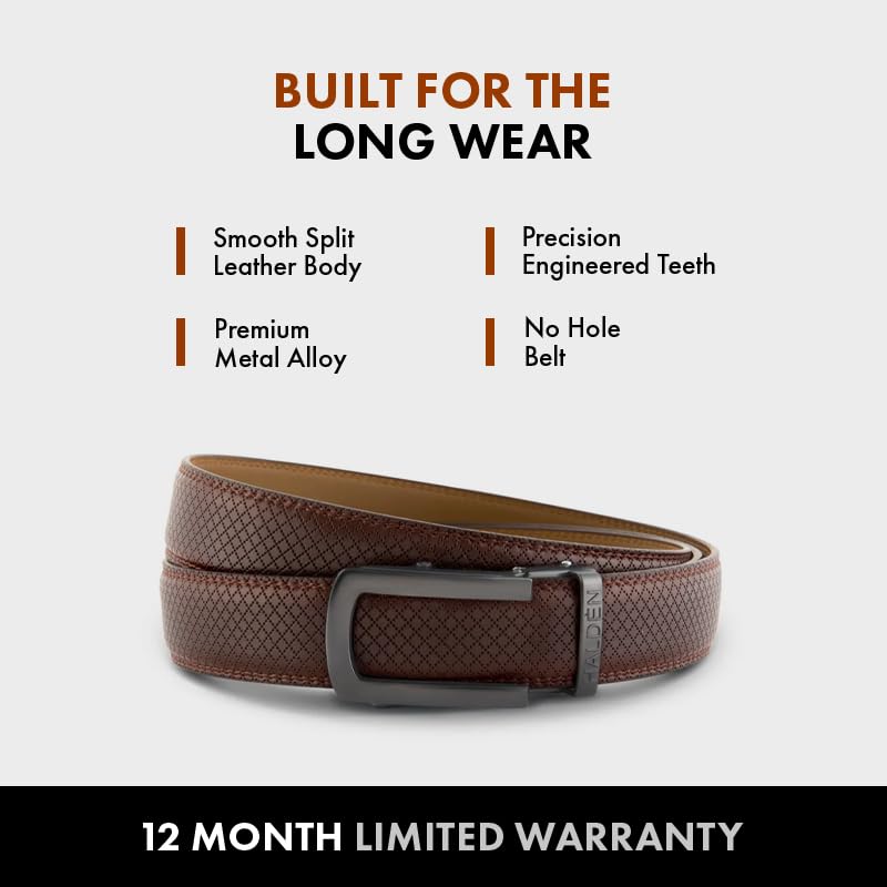 Image of HALDEN THEO Brown Belt For Men Leather Original (Adjustable Fits Up to 44 Inch Waist) Ratchet Strap with Classic Buckle & Magnetic Auto-lock