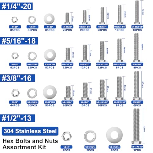Image of Taiss Nuts and Bolts Assortment Kit SAE & Metric Phillips Head Bolts Kit 780PCS +1491PCS,and 760PCS SAE Hex Bolts Set with Nuts & Washers,304 Stainless Steel /Carbon Steel Hardware Assortment Kit