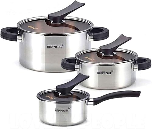 Happycall Juego de ollas de cocina de acero inoxidable de 3 capas 6 piezas