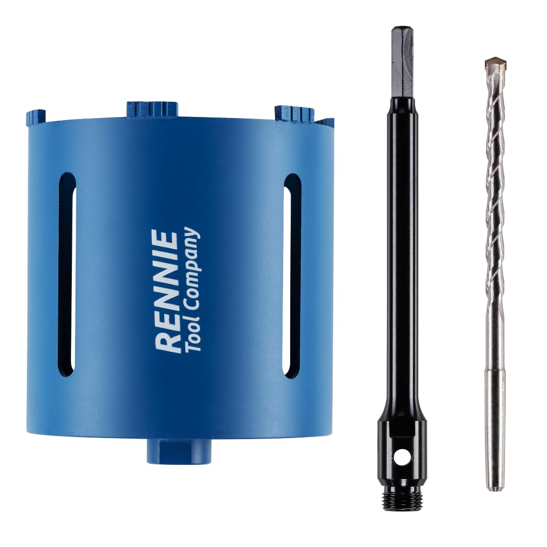 152mm x 150mm Long Diamond Core Drill Bit Set with 240mm Long HEX Shank Adapter & Centre Drill Bit. To Be Used In Concrete Masonry Brick Block Stone Granite