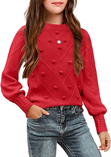 Image of Arshiner Kid Girls Crew Neck Lantern Sleeve Sweater Cute Jumper Top Pullover Outwear 5-13 Years