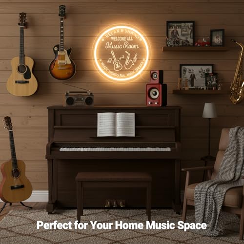 Image of Live Music Neon Sign for Music Studio, Guitar LED Light Up Signs for Wall Decor, 3D Art Dimmable Neon Light USB for Bedroom Game Room Man Cave Party Aesthetics Decor, 12x12 Inch