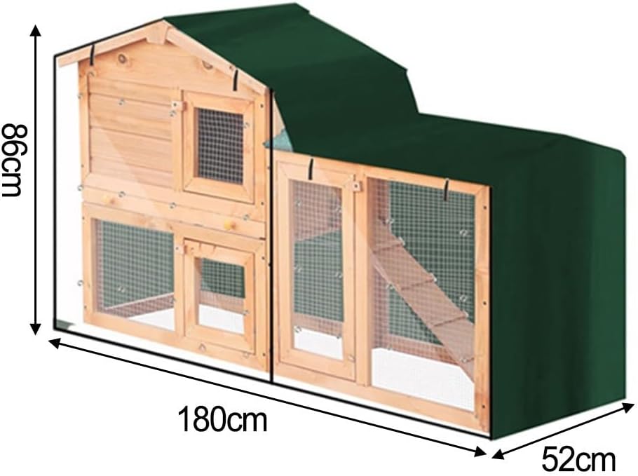 Triangle Rabbit Hutch Cover for Indoor and Outdoor Use, Heavy-Duty 210D Oxford Fabric, Windproof with Zippers and Adjustable Hem, Clear Front Folding Design(green 180x52x86cm)