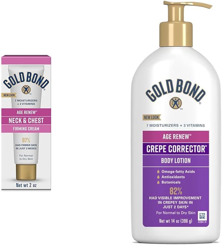 Gold Bond Age Renew Neck & Chest Firming Cream, 2 oz., Clinically Tested Skin Firming Cream & Age Renew Crepe Corrector Body Lotion, Replenishing & Smoothing Formula, 14 oz. Gold Bond Age Renew Neck & Chest Firming Cream, 2 oz., Clinically Tested Skin Firming Cream & Age Renew Crepe Corrector Body Lotion, Replenishing & Smoothing Formula, 14 oz.