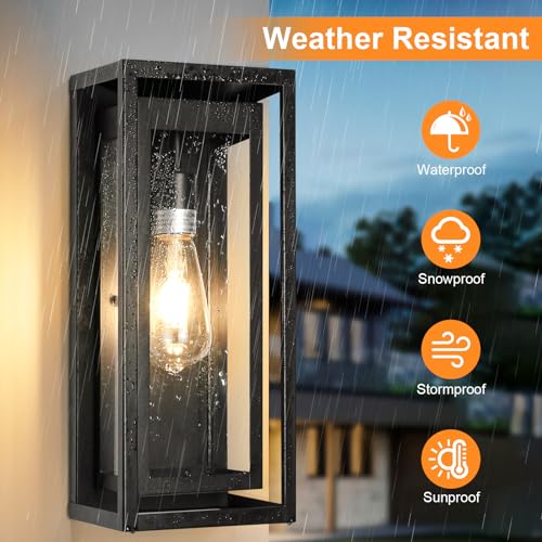 Slypadan 15 Inch Large Outdoor Wall Lights, 2 Pack Matte Black Outdoor Sconces, Modern Waterproof Exterior Lighting Fixtures With Clear Glass Shade For Front Door thumb #2